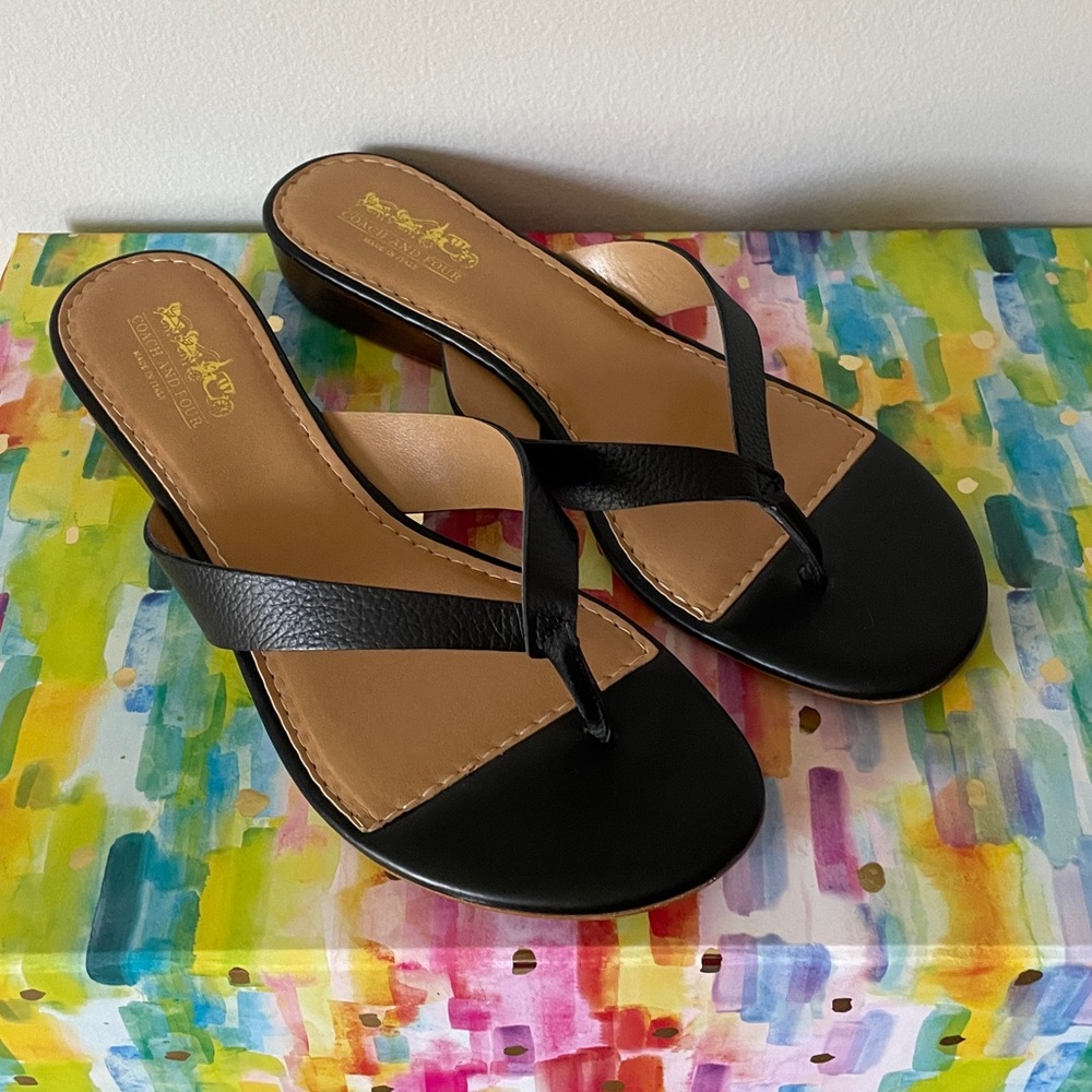 Coach and Four black thong wedges